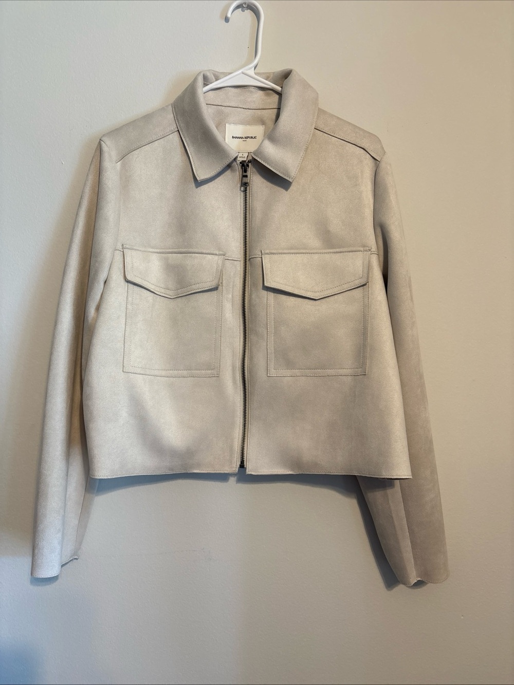 Banana Republic Faux Suede Utility Jacket Women’s Large Beige Cropped Zip Front